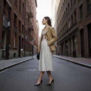 Maille Clu Women's Pleated Accents Black And White Knee Length Skirt Size XS